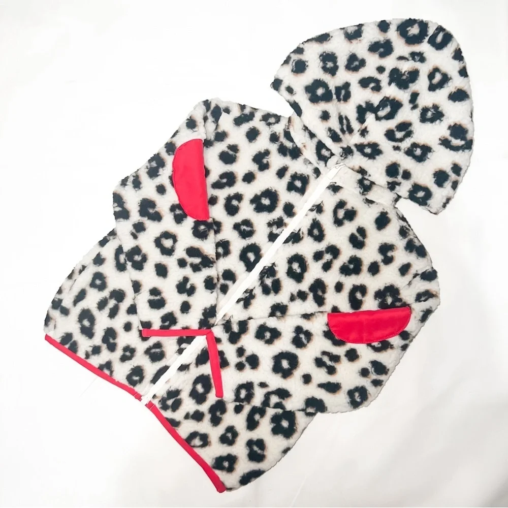Old Navy Toddler Girls Leopard Printed Sherpa Zip-Front Hooded Jacket, Size 4T